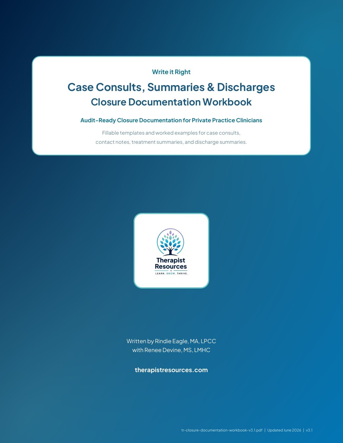 Consults, Summaries & Discharges workbook cover. See this course's handouts.