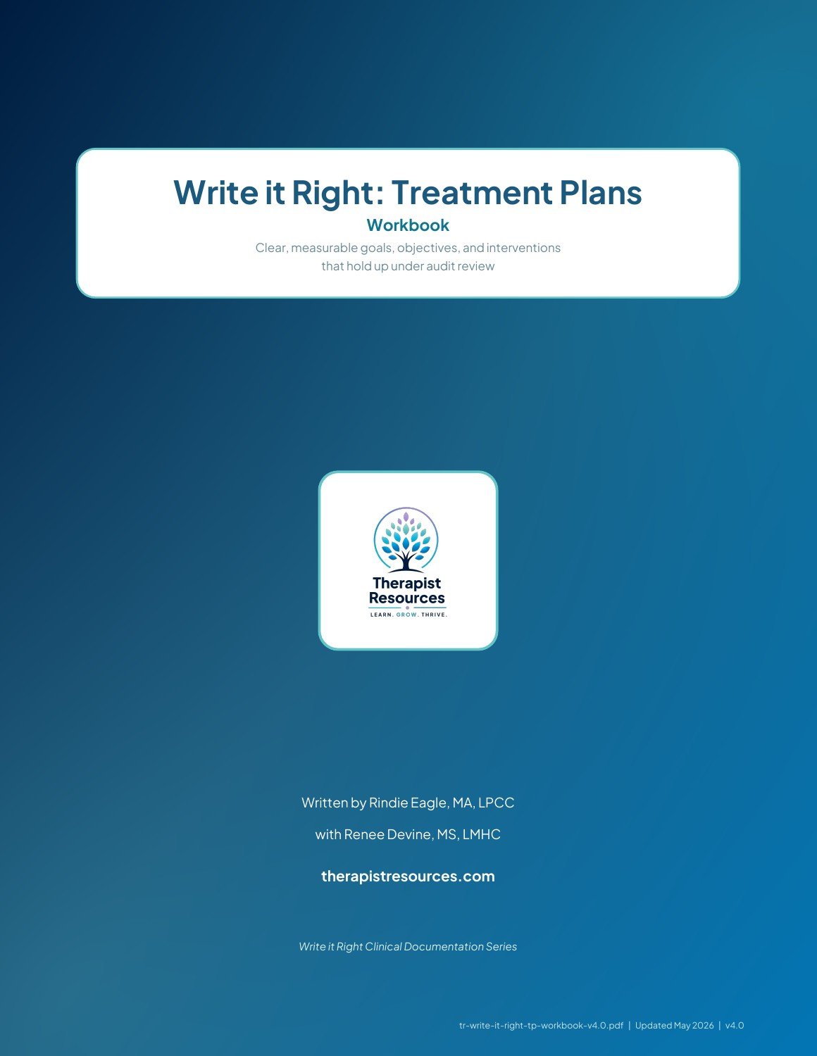 Treatment Plans workbook cover. See this course's handouts.
